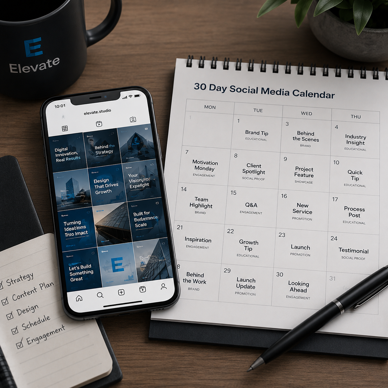 Social post package and 30-day calendar